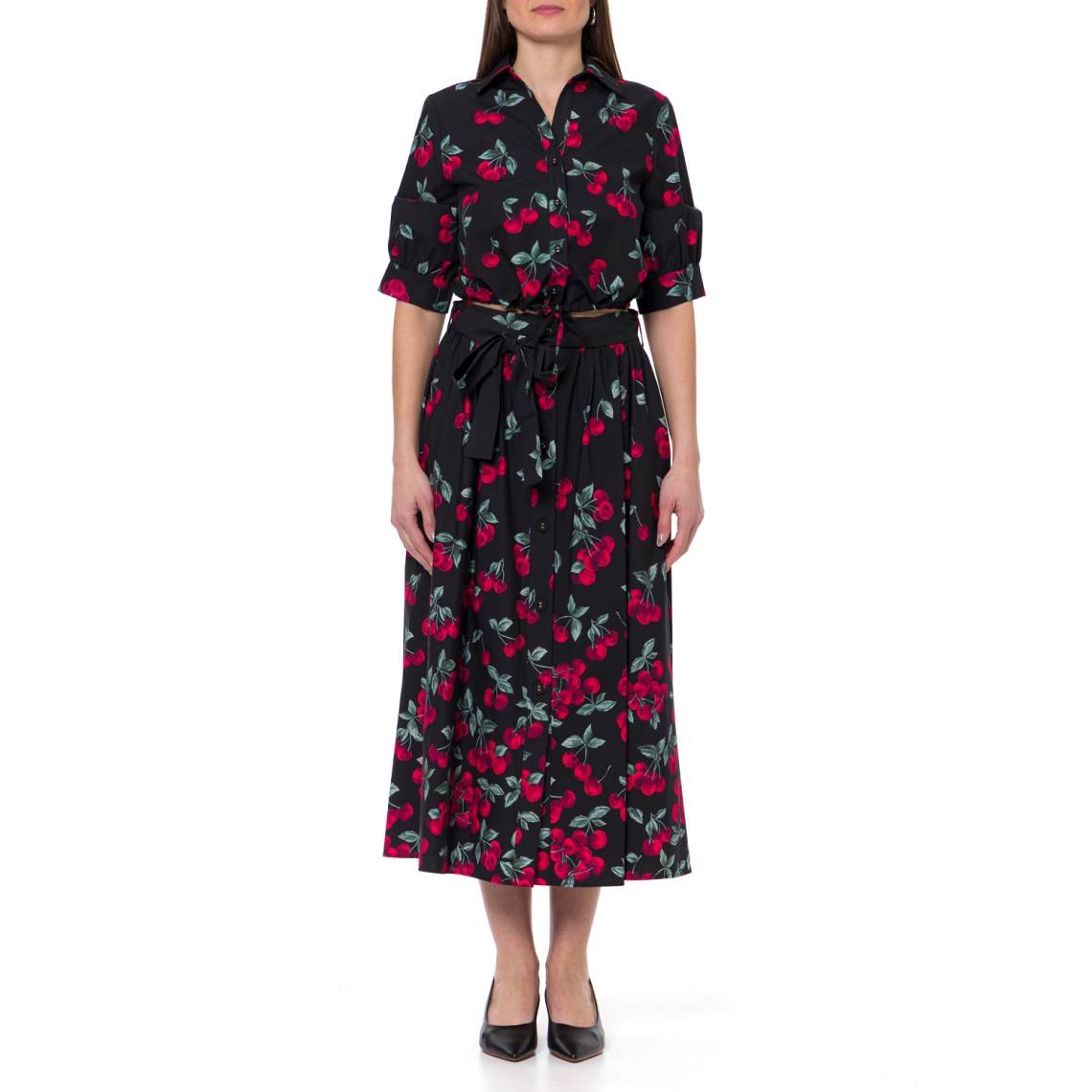 Gonna lunga in popeline con stampa ciliegie Twinset