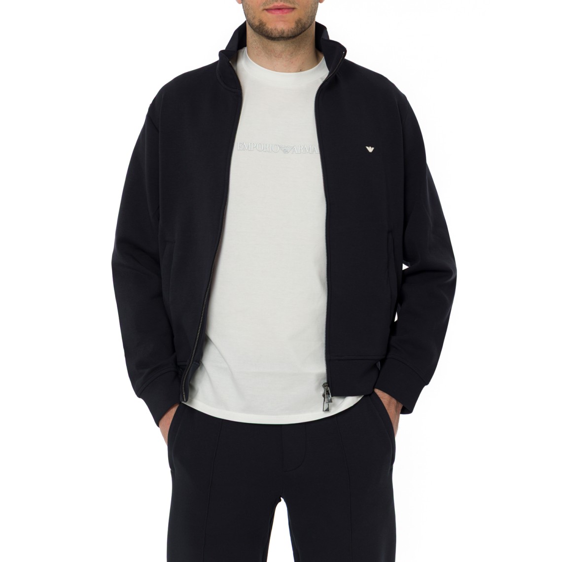 Felpa con zip Emporio Armani in misto cotone