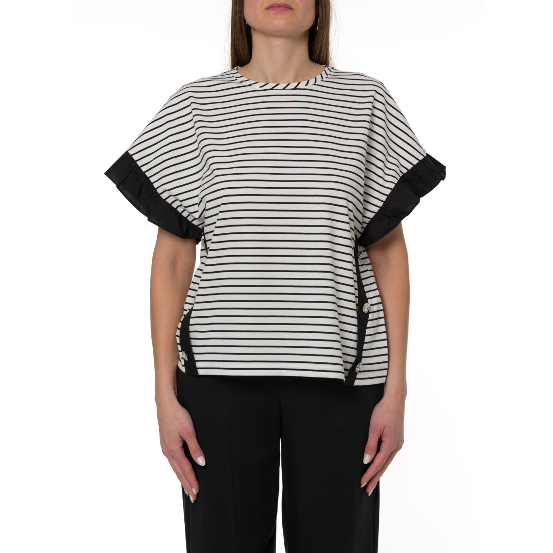 Top a righe con bottoni gioiello Liu Jo