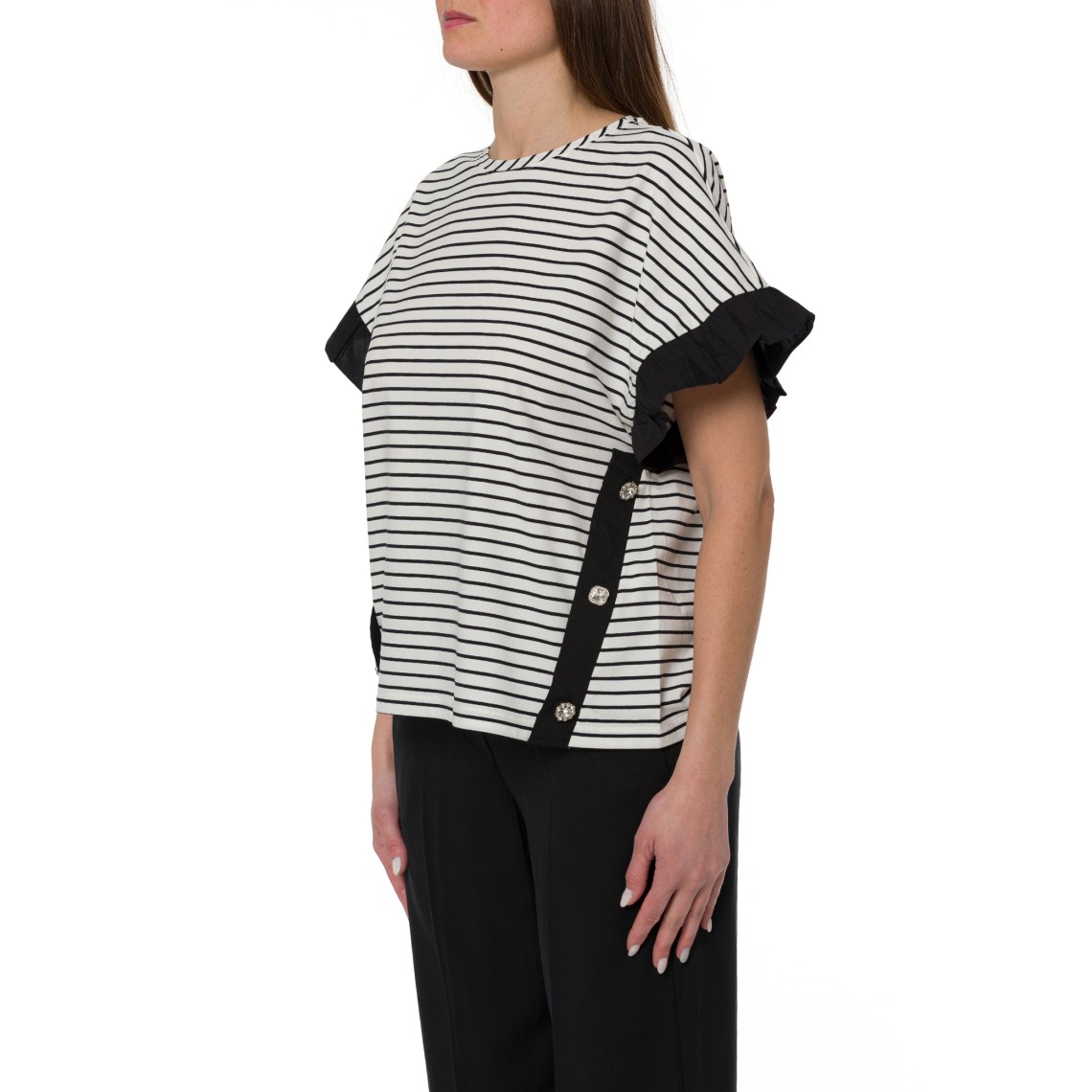 Top a righe con bottoni gioiello Liu Jo