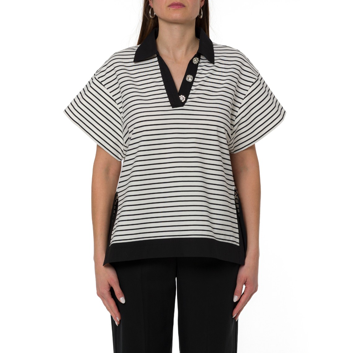 Polo a righe con bottoni gioiello Liu Jo