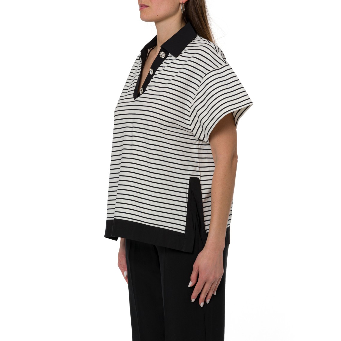 Polo a righe con bottoni gioiello Liu Jo