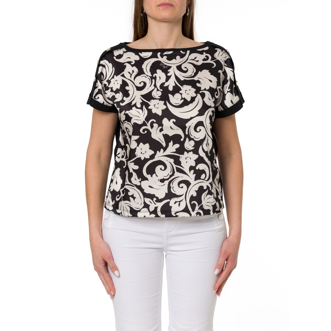 T-shirt con inserto in twill stampato Liu Jo