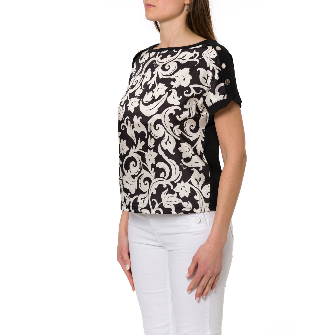 T-shirt con inserto in twill stampato Liu Jo