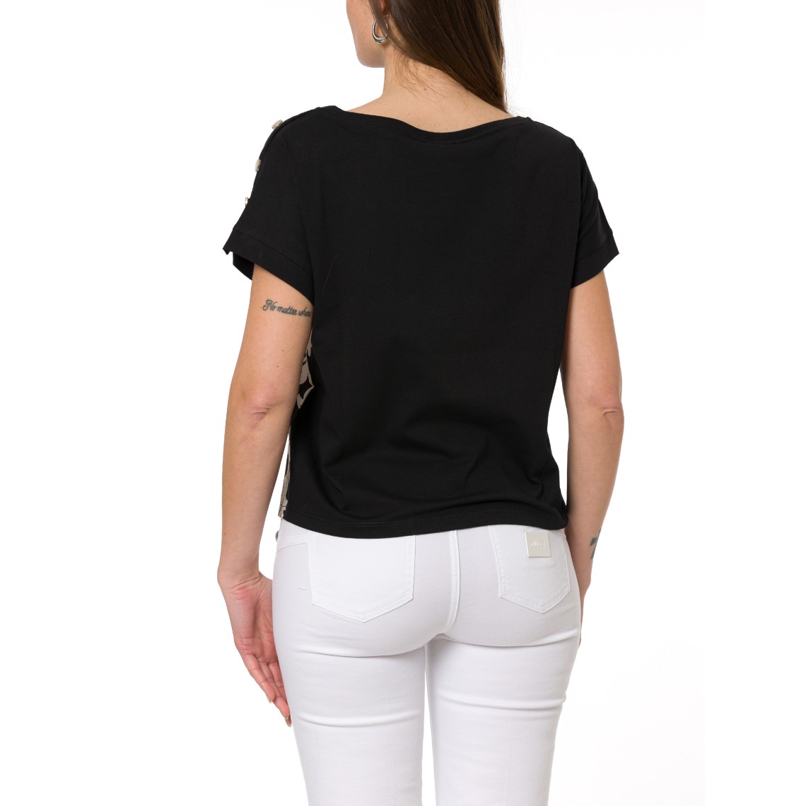 T-shirt con inserto in twill stampato Liu Jo
