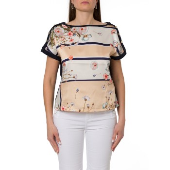 T-shirt con inserto in twill stampato Liu Jo