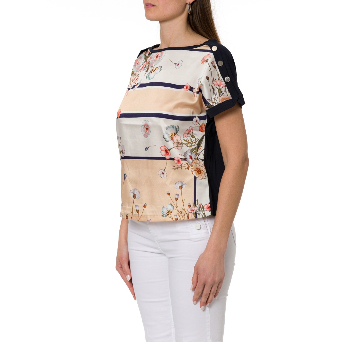 T-shirt con inserto in twill stampato Liu Jo