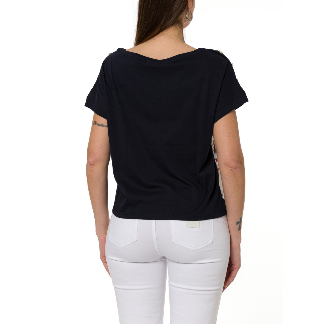 T-shirt con inserto in twill stampato Liu Jo