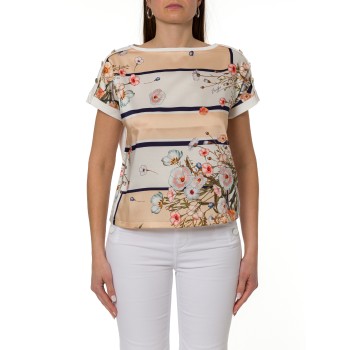 T-shirt con inserto in twill stampato