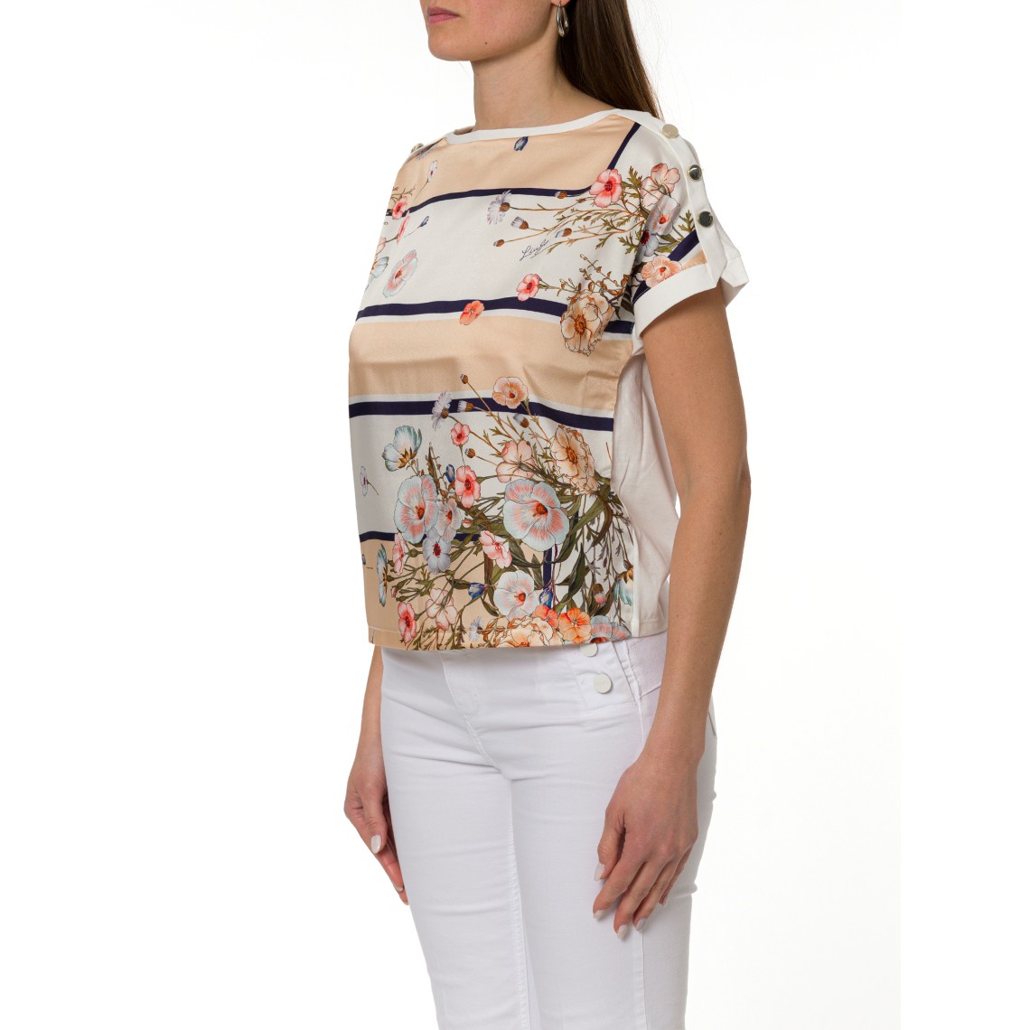 T-shirt con inserto in twill stampato