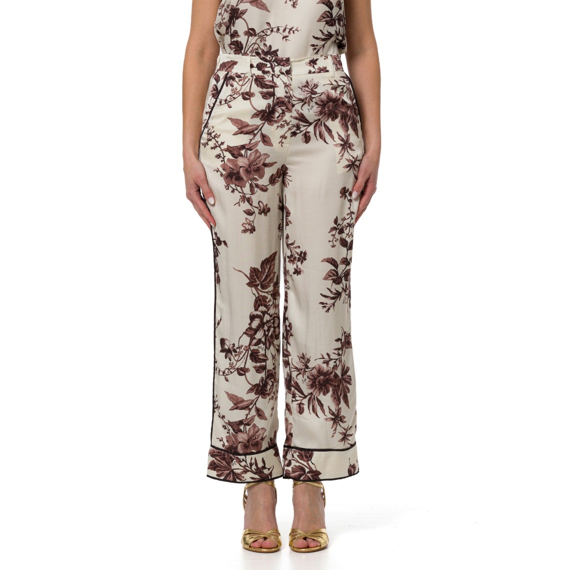 Pantaloni in raso stampato con piping Liu Jo