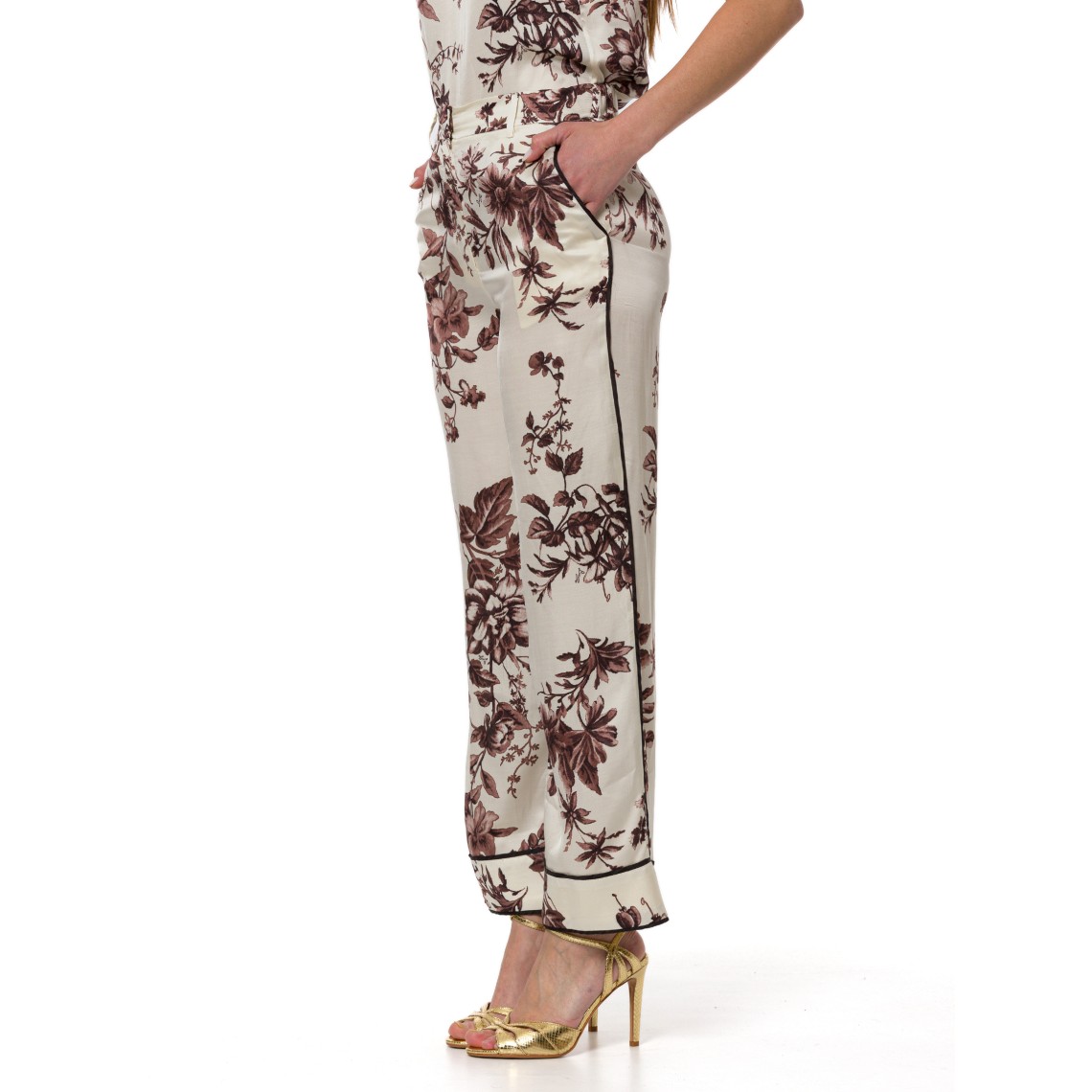 Pantaloni in raso stampato con piping Liu Jo