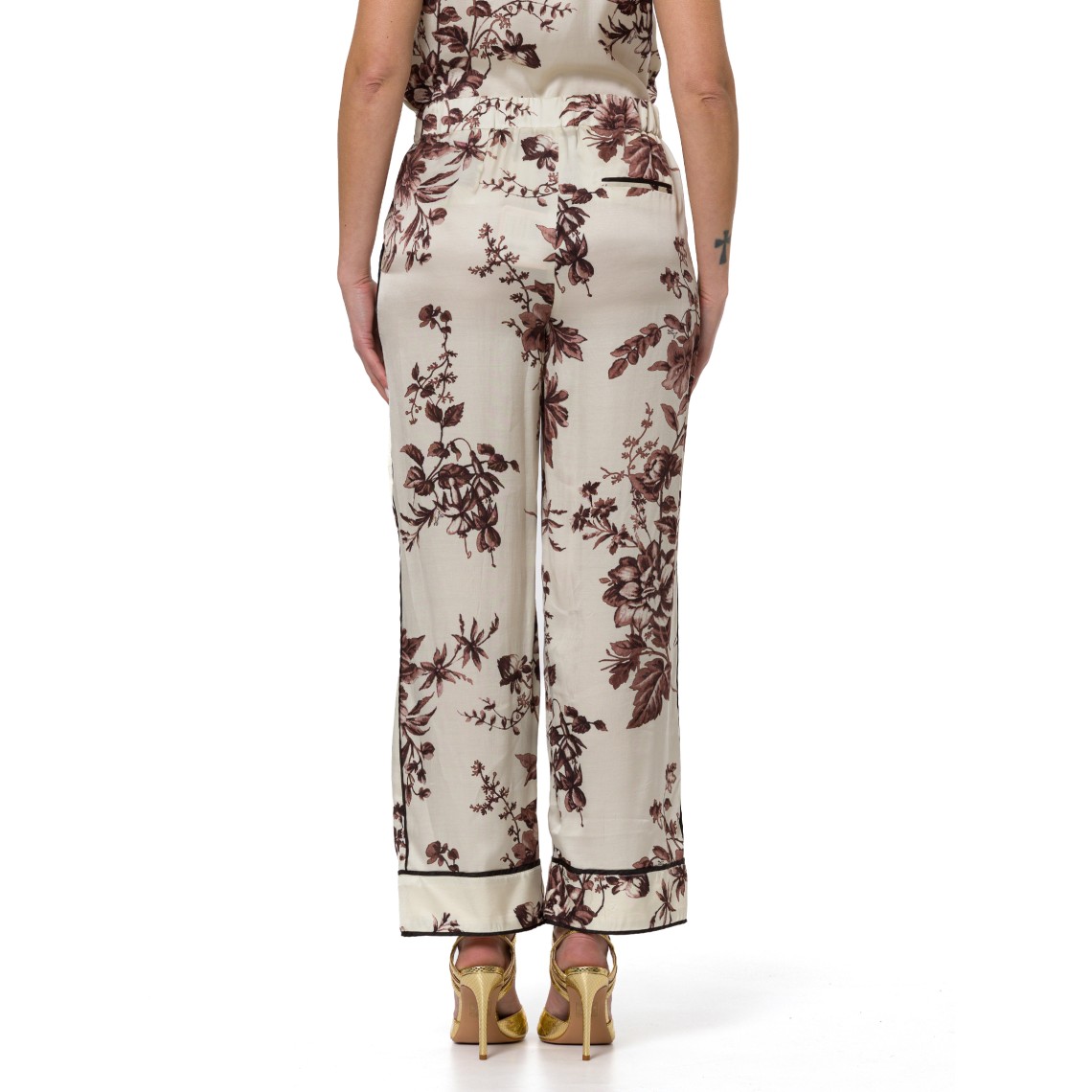 Pantaloni in raso stampato con piping Liu Jo