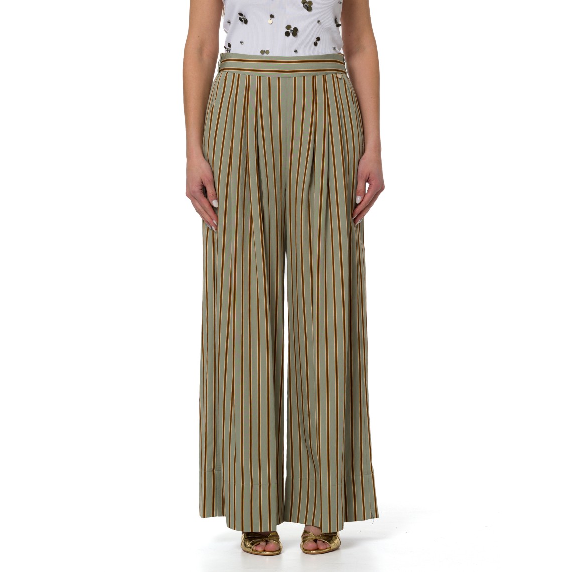 Pantaloni wide-leg in rayon a righe Liu Jo