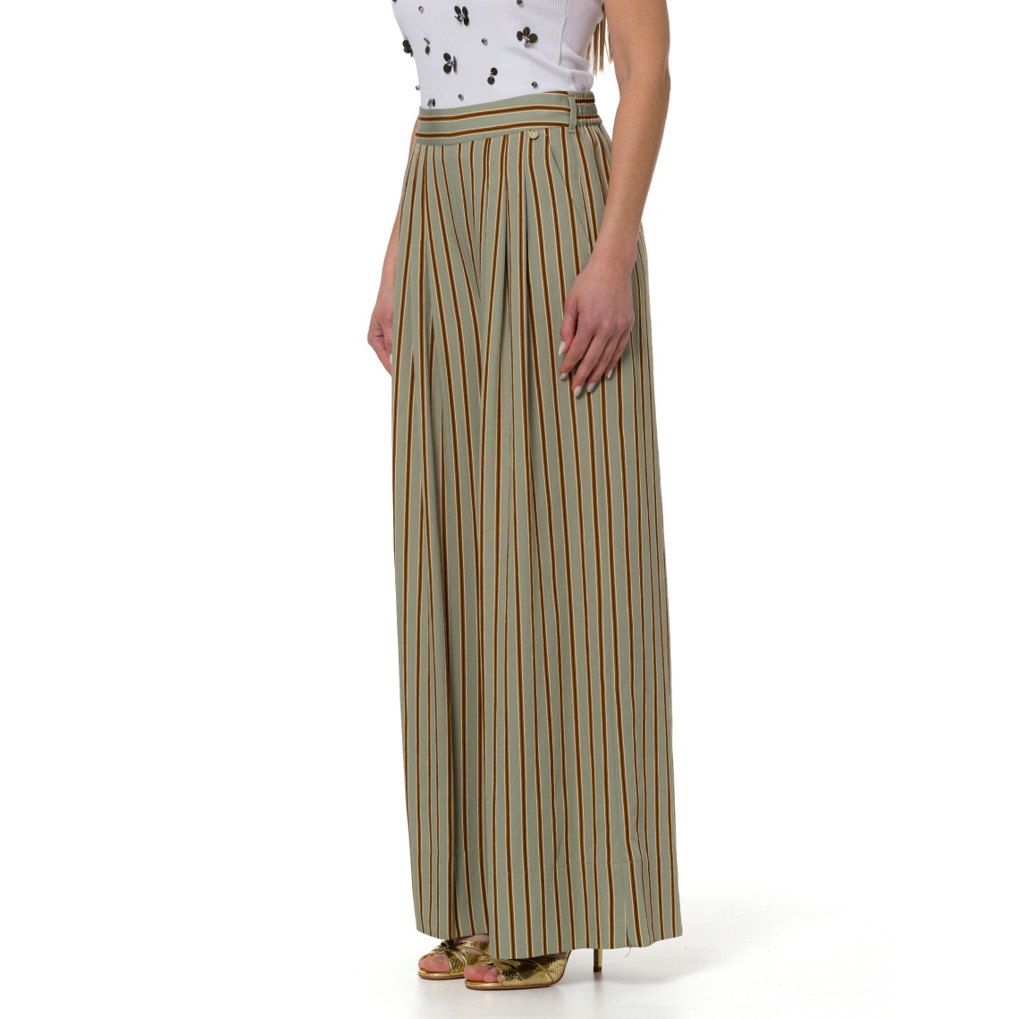 Pantaloni wide-leg in rayon a righe Liu Jo