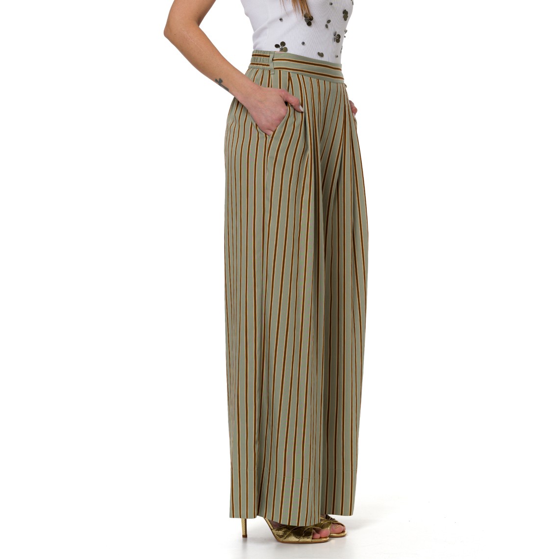 Pantaloni wide-leg in rayon a righe Liu Jo
