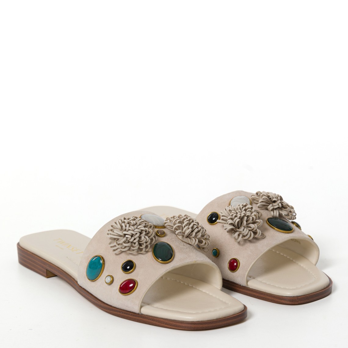 Ciabatte in camoscio Twinset con pietre applicate