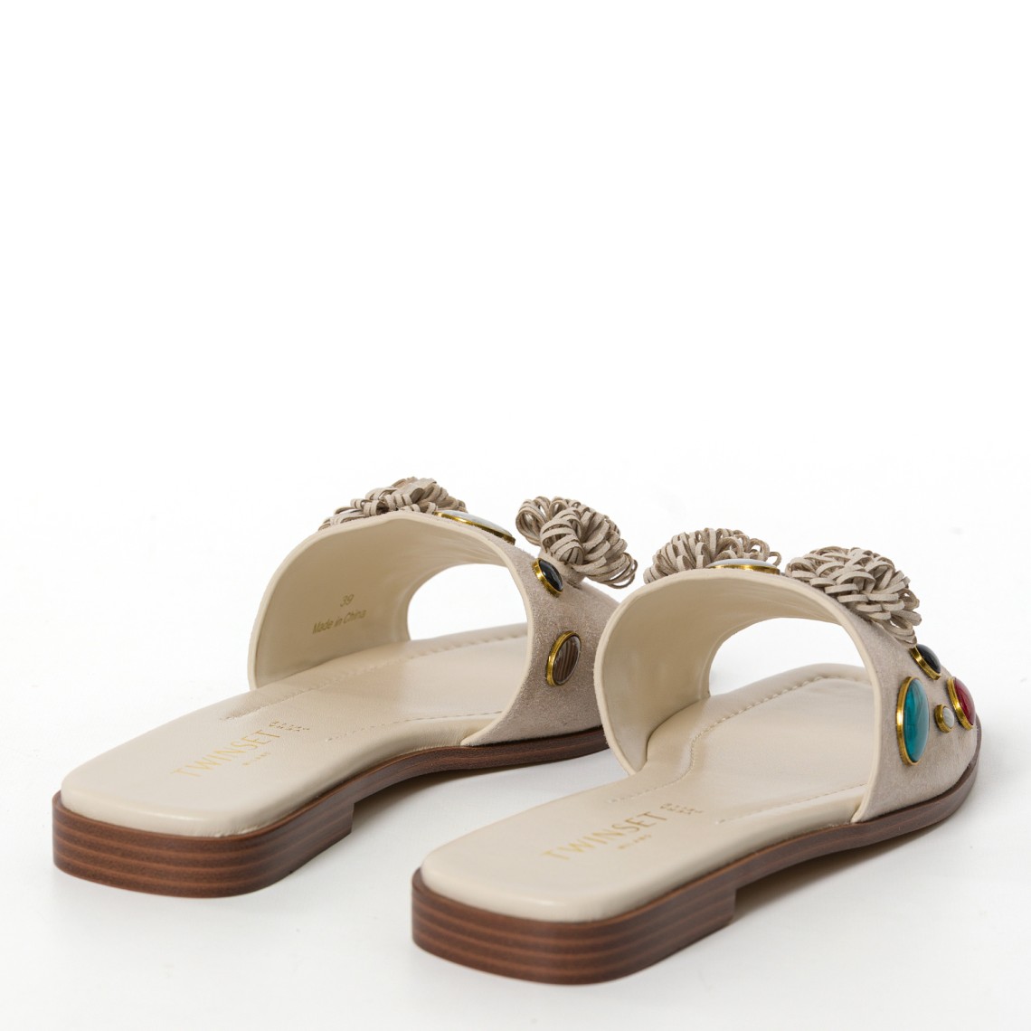 Ciabatte in camoscio Twinset con pietre applicate