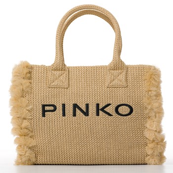 Borsa shopper media Beach in rafia con logo e nappine Pinko
