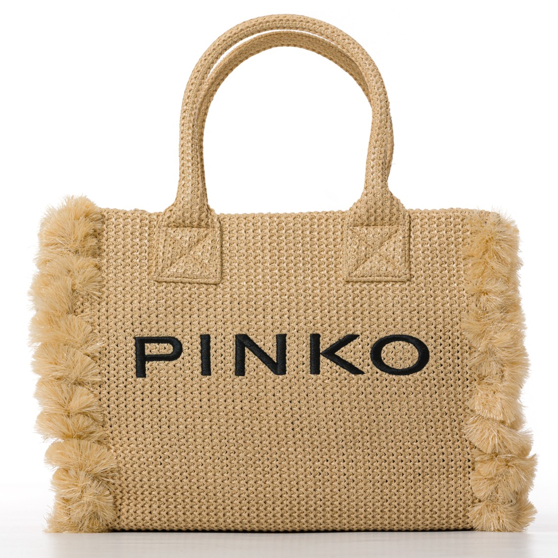 Borsa shopper media Beach in rafia con logo e nappine Pinko