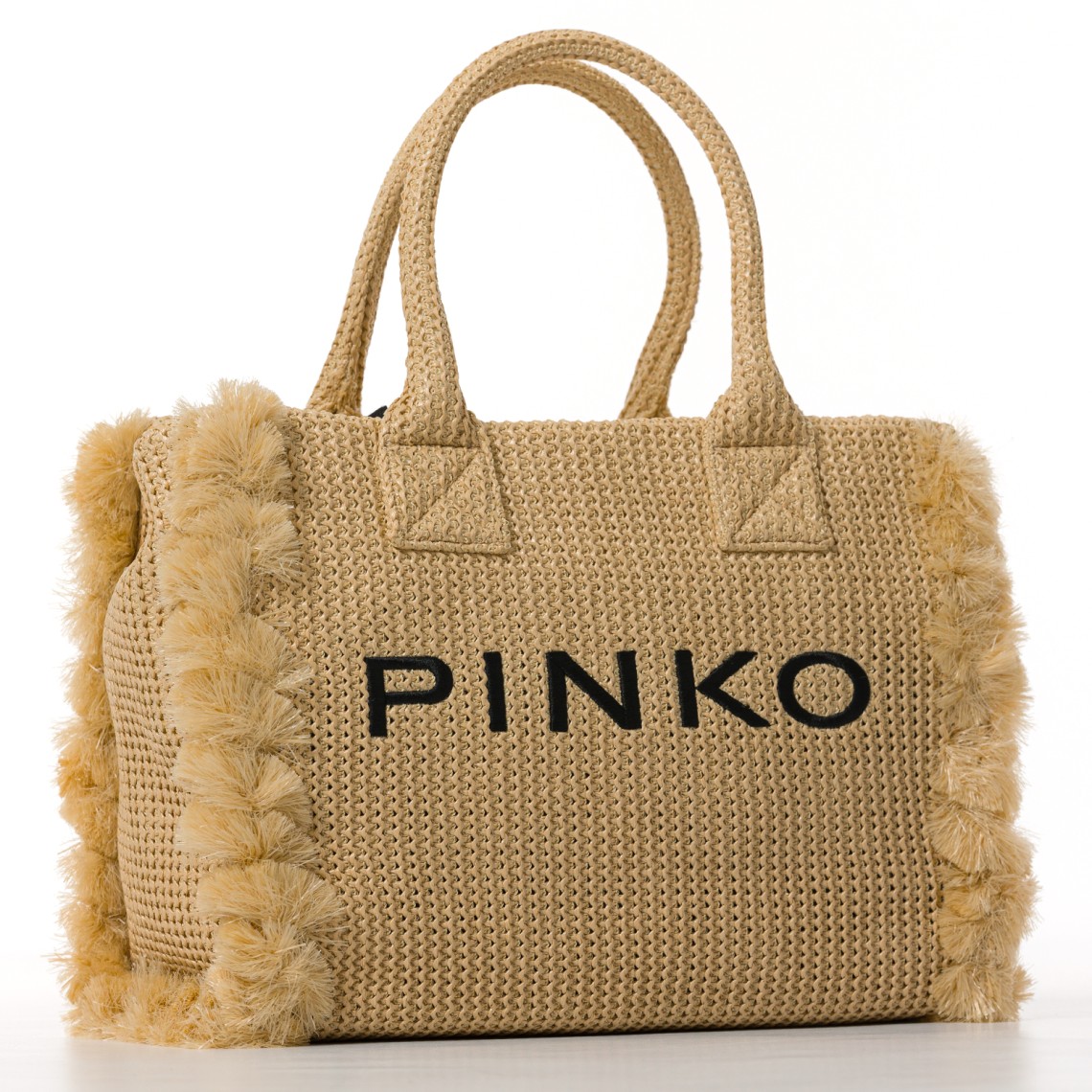Borsa shopper media Beach in rafia con logo e nappine Pinko
