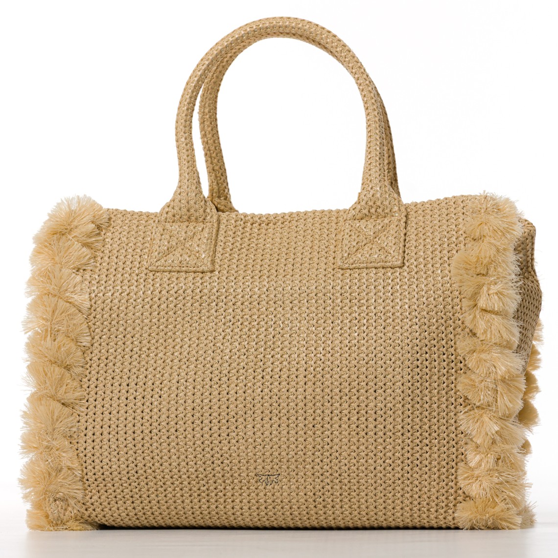 Borsa shopper media Beach in rafia con logo e nappine Pinko
