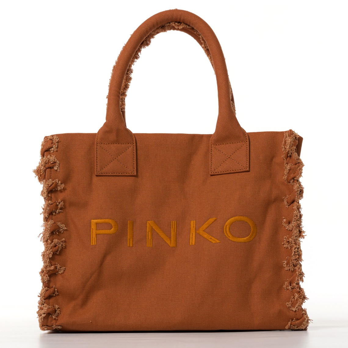 Borsa shopper media Beach in canvas con logo e dettagli sfrangiati Pinko