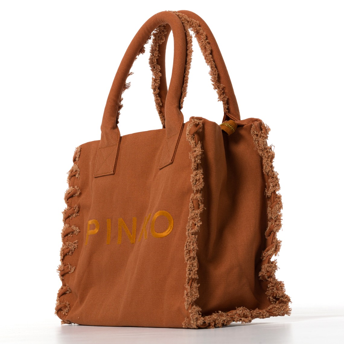 Borsa shopper media Beach in canvas con logo e dettagli sfrangiati Pinko