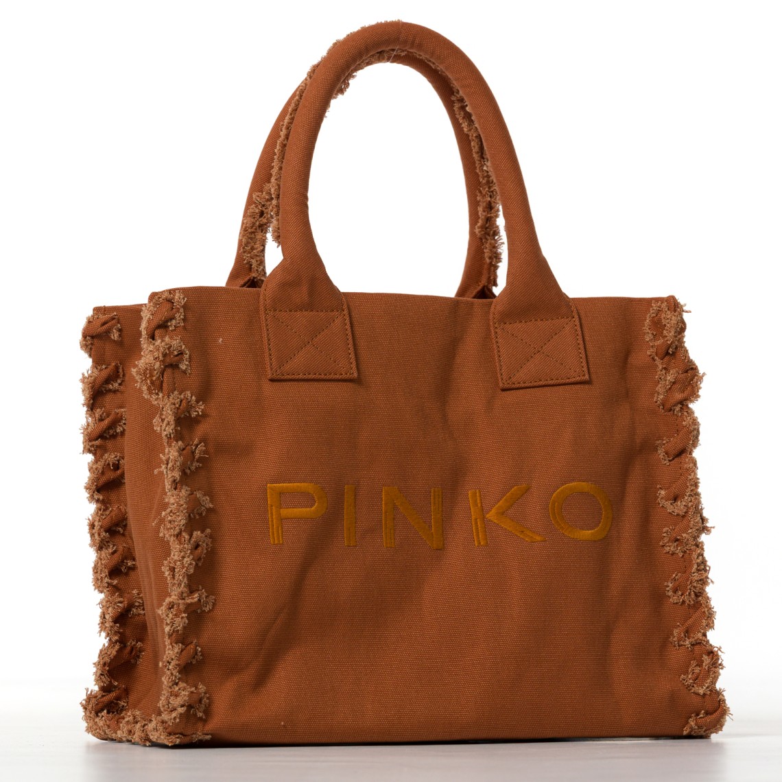 Borsa shopper media Beach in canvas con logo e dettagli sfrangiati Pinko