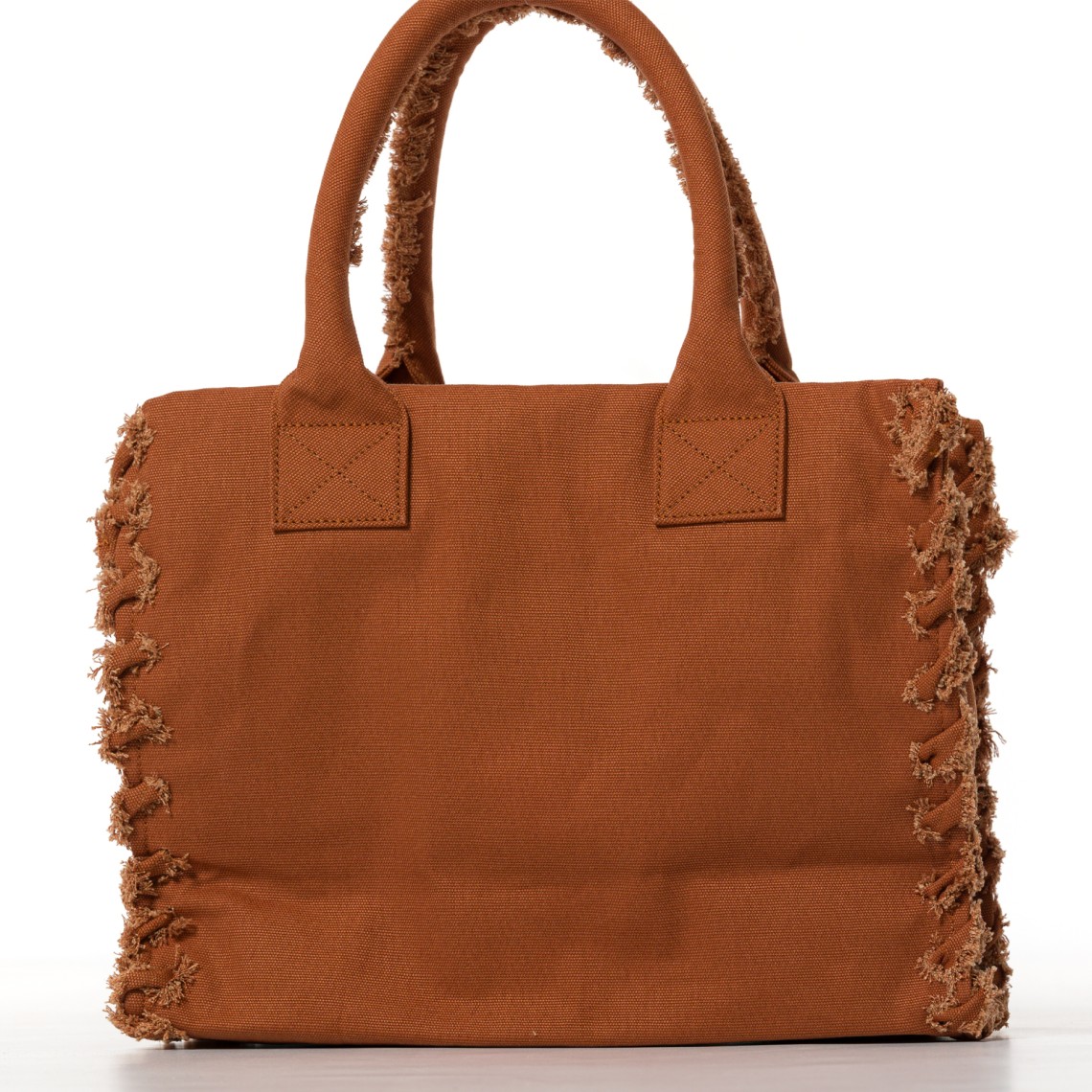 Borsa shopper media Beach in canvas con logo e dettagli sfrangiati Pinko