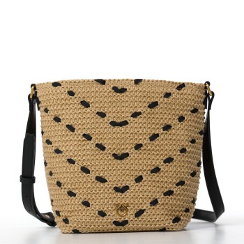 Borsa a tracolla piccola Bucket Mini in rafia con motivo...