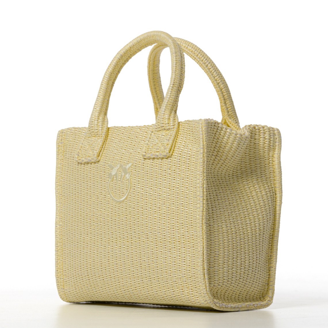 Borsa shopper piccola Beach in rafia con logo Love Birds Pinko