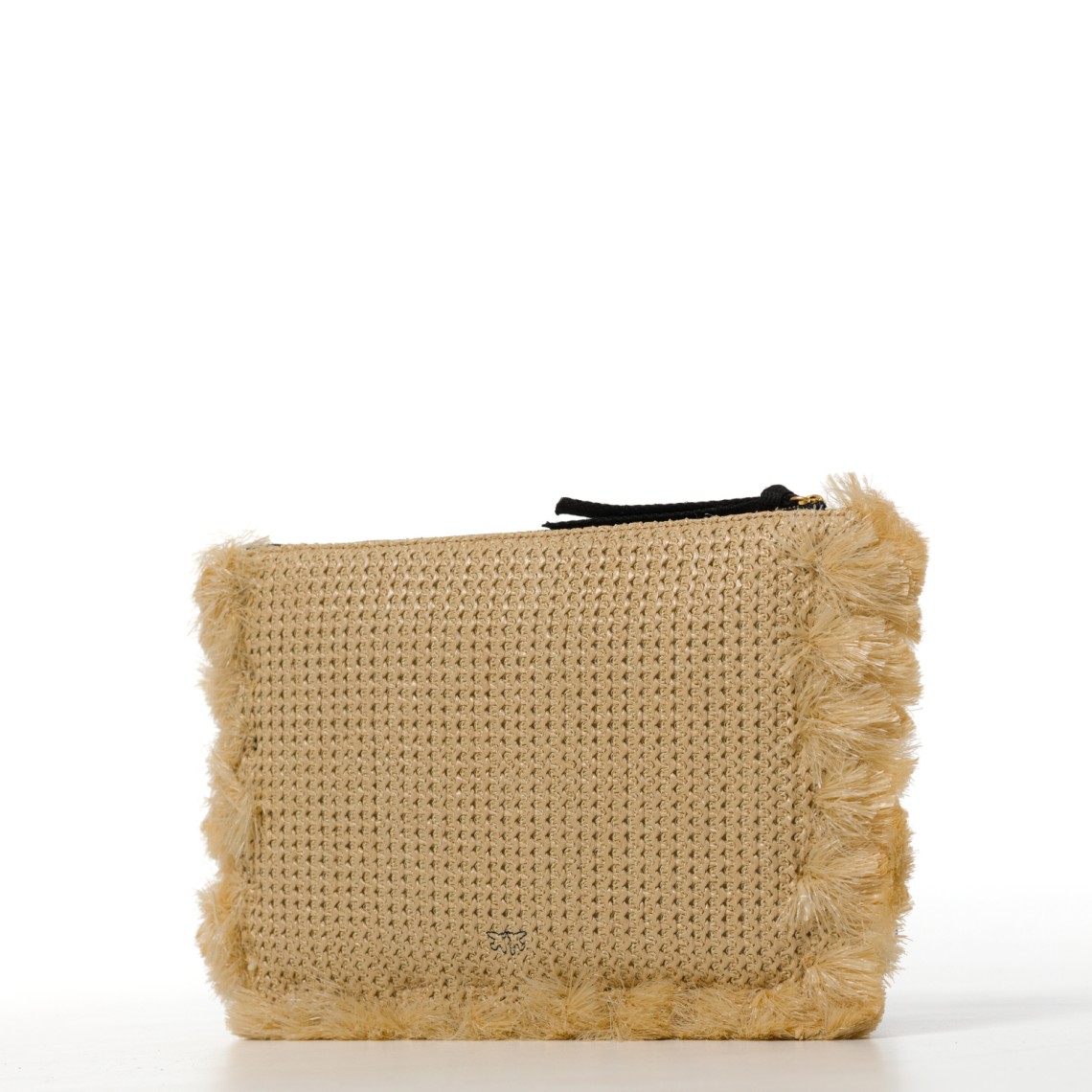 Bustina piccola in rafia con logo e nappine Pinko