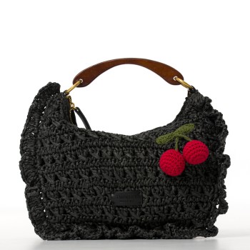 Borsa ‘Croissant’ in rafia crochet con ciliegie Twinset