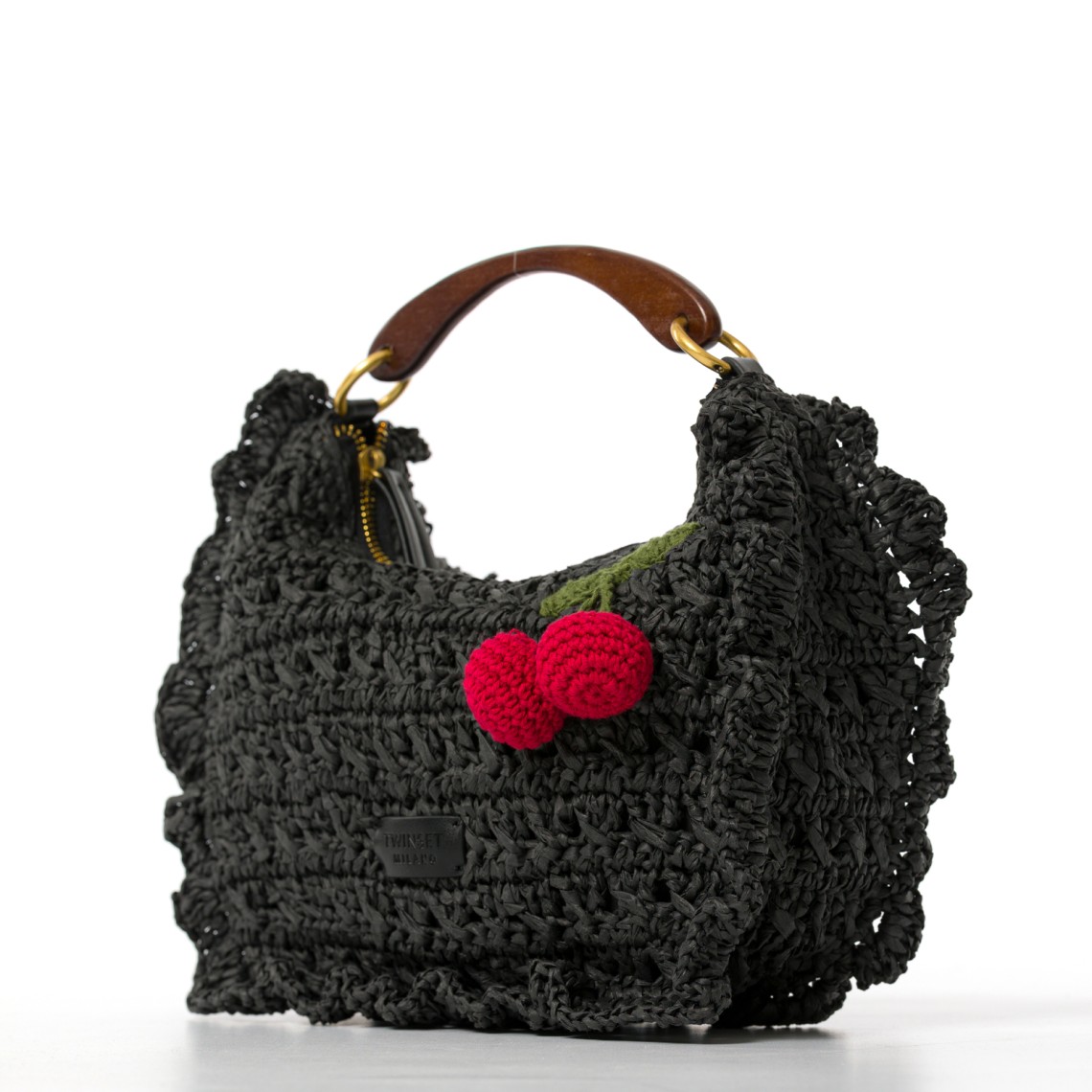 Borsa ‘Croissant’ in rafia crochet con ciliegie Twinset