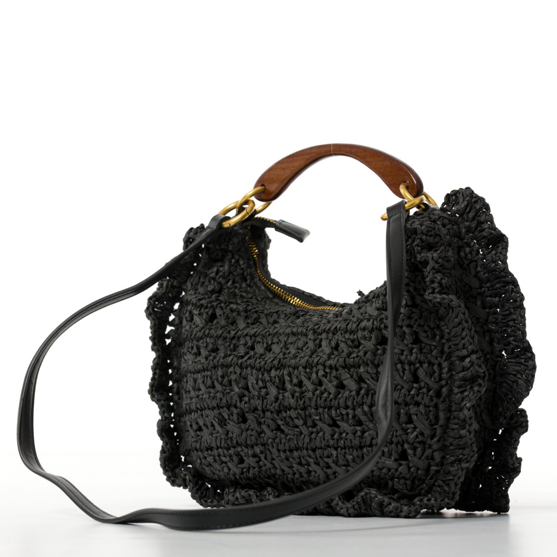 Borsa ‘Croissant’ in rafia crochet con ciliegie Twinset