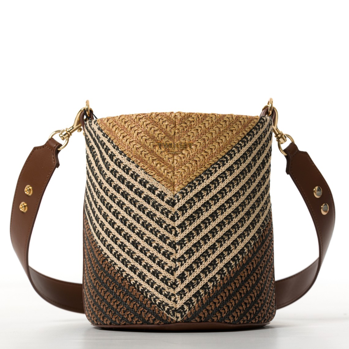 Borsa a secchiello jacquard in rafia Twinset