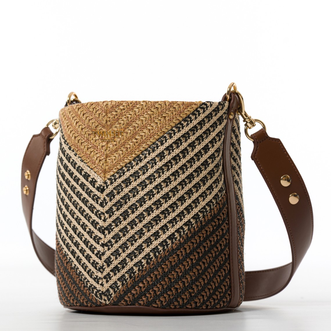 Borsa a secchiello jacquard in rafia Twinset