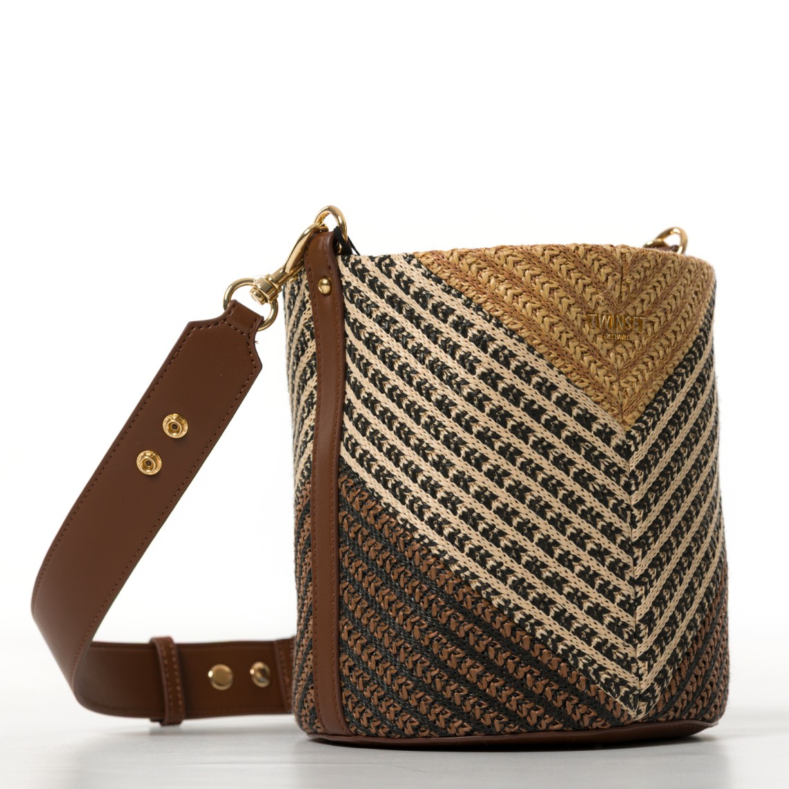 Borsa a secchiello jacquard in rafia Twinset