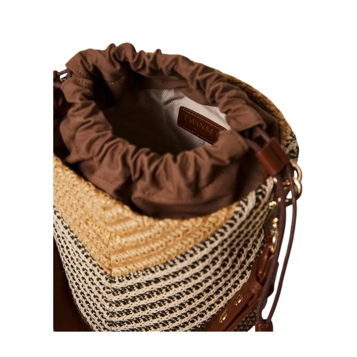 Borsa a secchiello jacquard in rafia Twinset