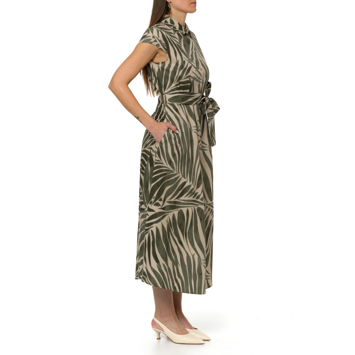 Abito chemisier midi in popeline con cintura Pennyblack