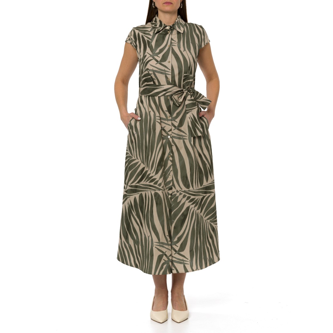 Abito chemisier midi in popeline con cintura Pennyblack