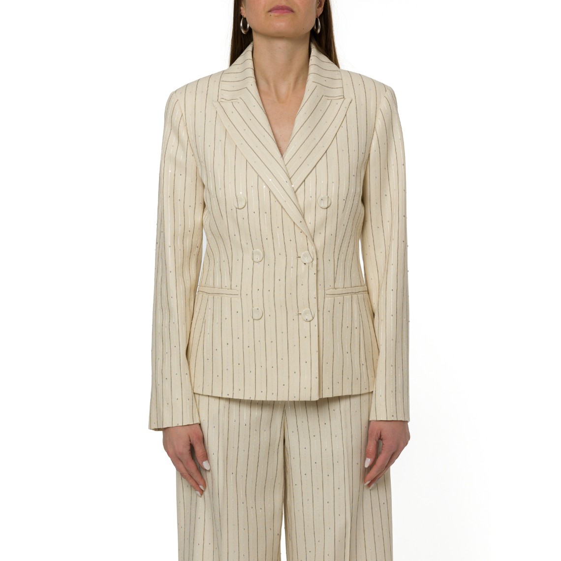 Blazer gessato doppiopetto con paillettes Pennyblack