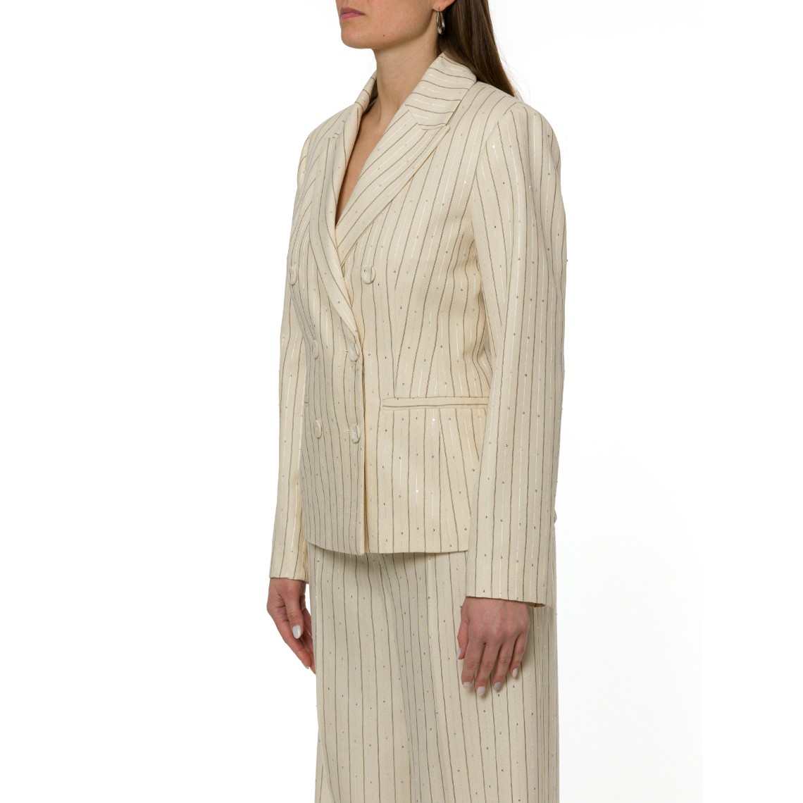 Blazer gessato doppiopetto con paillettes Pennyblack