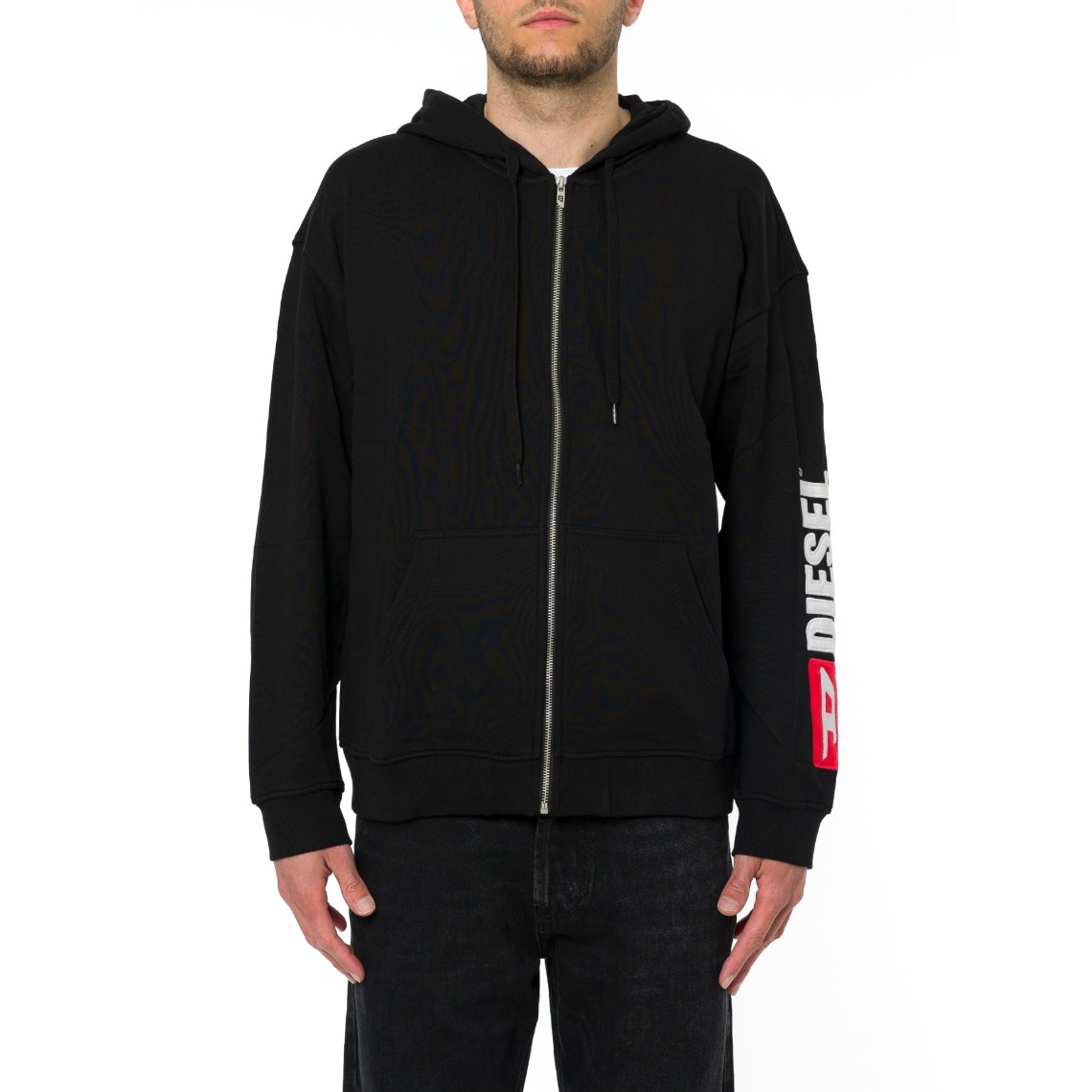 Felpa con zip e cappuccio e ricamo logo Diesel