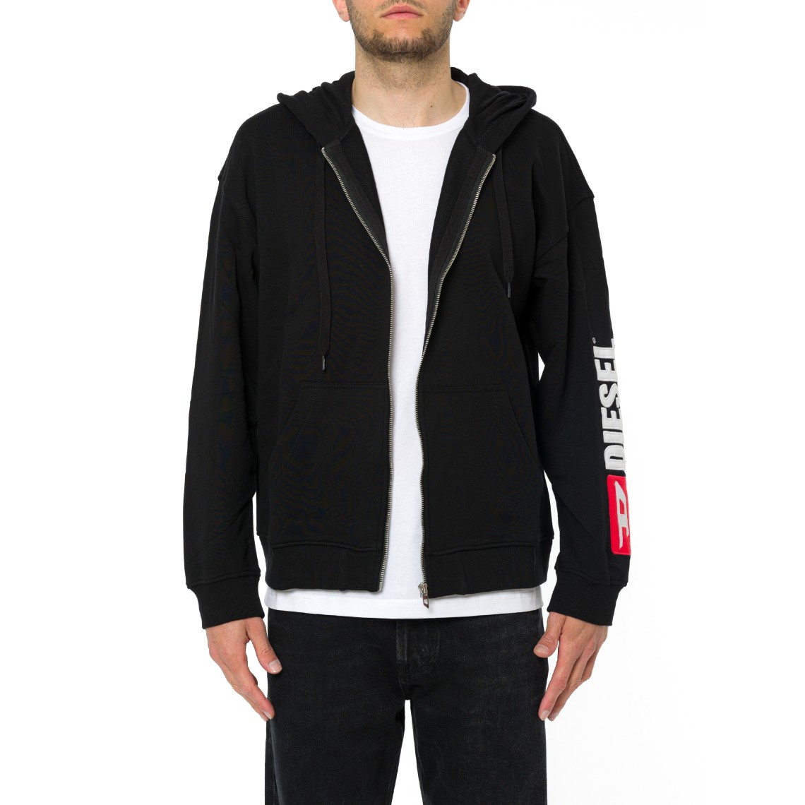 Felpa con zip e cappuccio e ricamo logo Diesel
