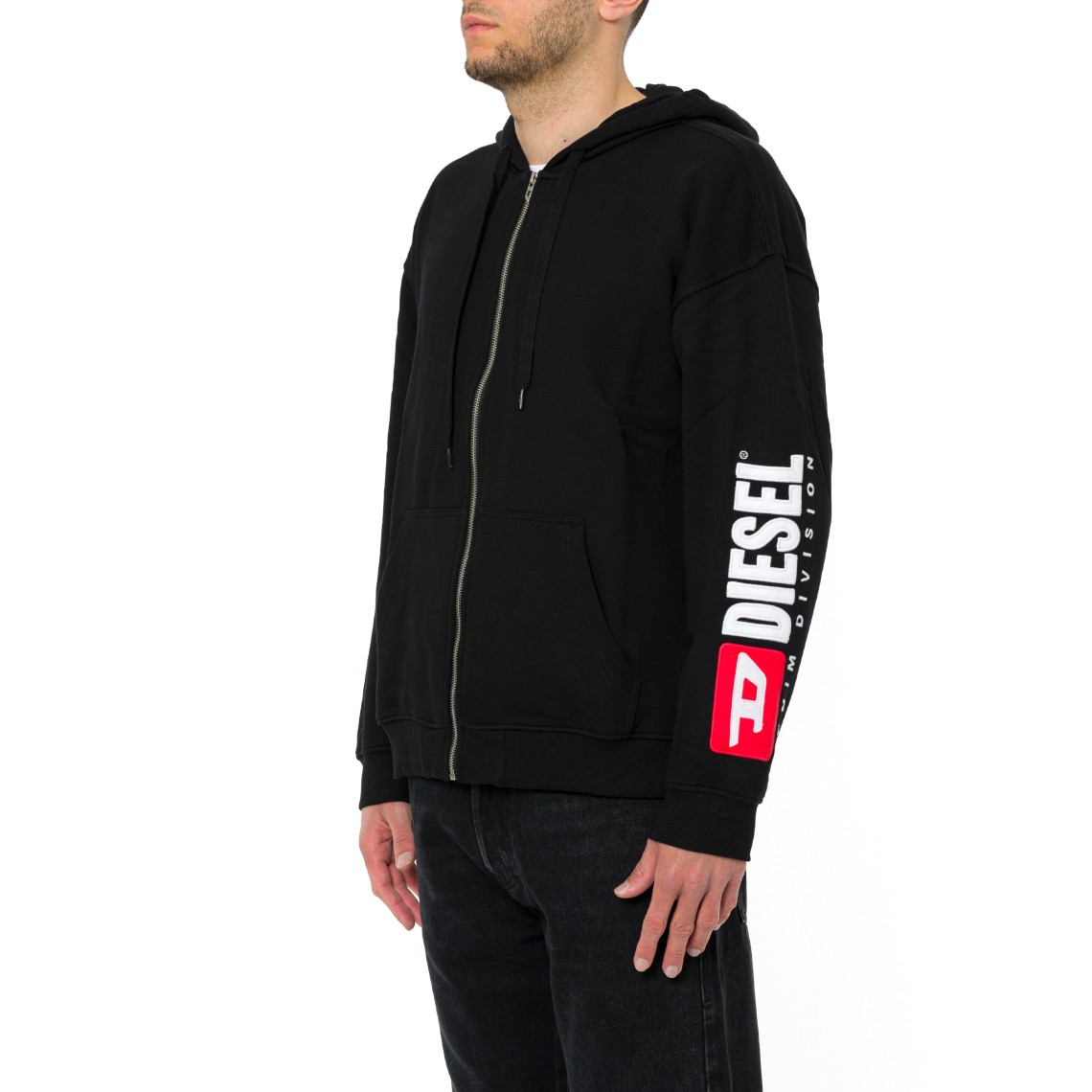 Felpa con zip e cappuccio e ricamo logo Diesel