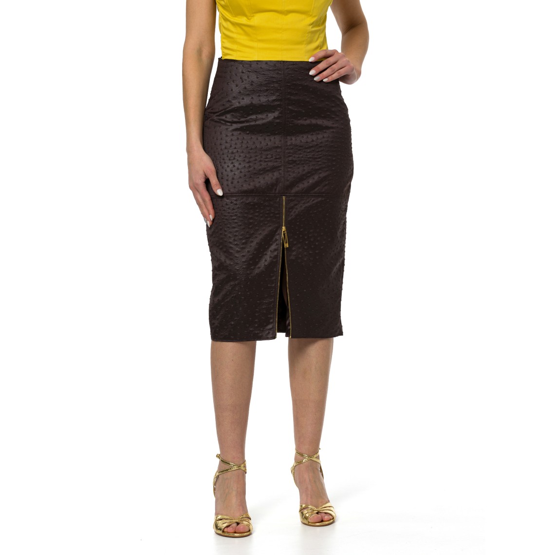 Gonna in taffettà con stampa struzzo Elisabetta Franchi