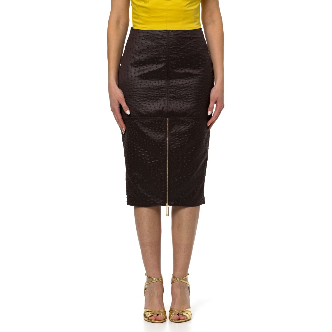 Gonna in taffettà con stampa struzzo Elisabetta Franchi