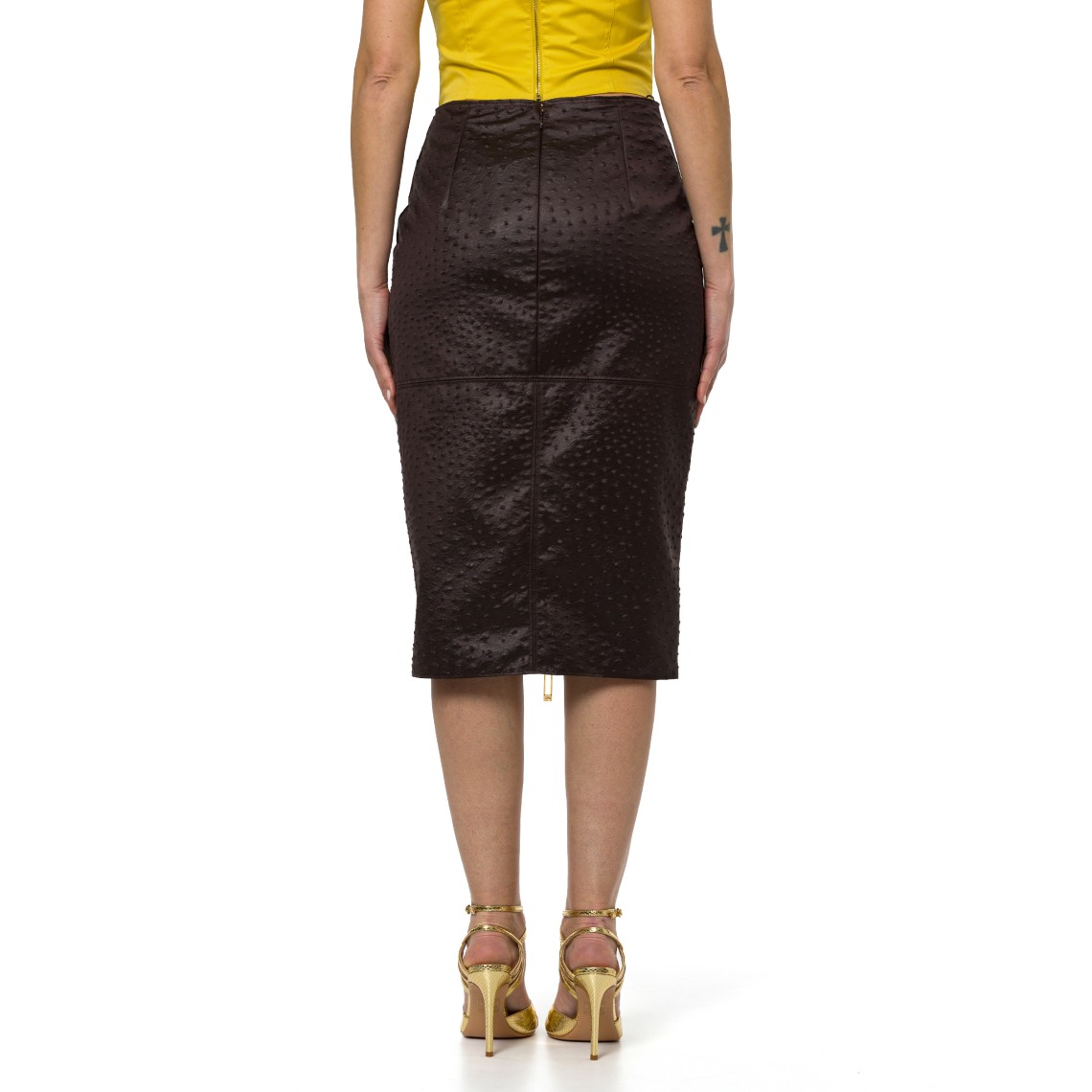 Gonna in taffettà con stampa struzzo Elisabetta Franchi